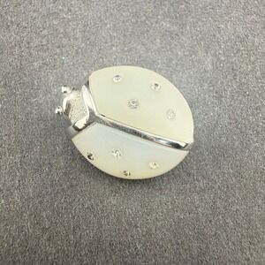 Vintage Signed Avon Ladybug Brooch Pin Frosted White Lucite Silver Tone